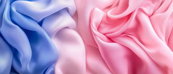 Obraz premium Vibrant pink and blue silk like folds creating a luxurious and elegant abstract background, highlighting the contrast and movement of smooth fabric textures