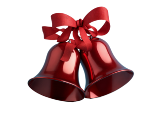 Christmas bell with red ribbon, background. PNG transparent.