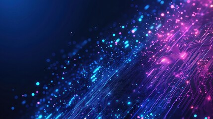 Abstract Digital Circuit Board Glowing Lines and Particles