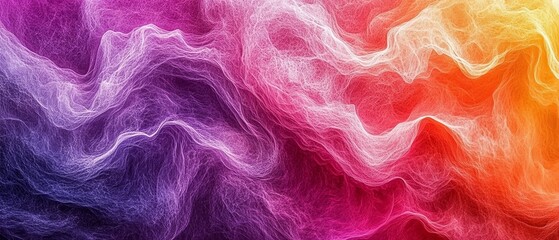 Obraz premium Purple, pink, and orange fluffy fiber like textures layered in a dreamy abstract design, evoking the sensation of flowing clouds or soft waves in a surreal, artistic representation