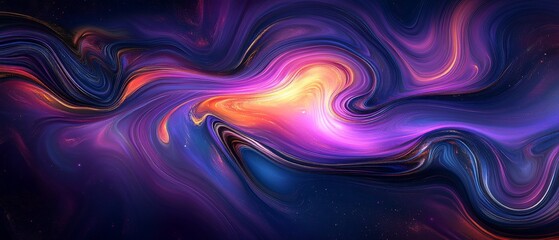 Cosmic swirl abstract in vivid purple and magenta tones with dynamic motion and glowing highlights, creating a vibrant digital art piece with a galactic theme