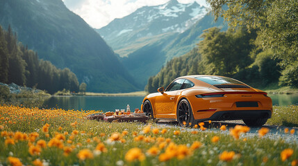 Family Celebrating Driver's Day with a Car Picnic