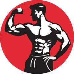 Muscular Man Flexing Muscle Logo Design Template