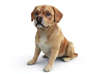 Obraz premium cute dog sitting on white background, looking attentive and friendly
