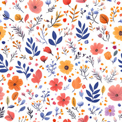 Fototapeta premium Floral flowers and beautiful colorful leaves wallpaper seamless pattern for interior decoration or background.
