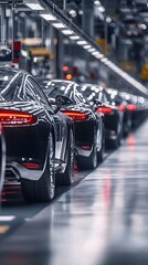 Modern Automotive Factory with Rows of Luxury Cars. Manufacturing, Technology, and Innovation Concept