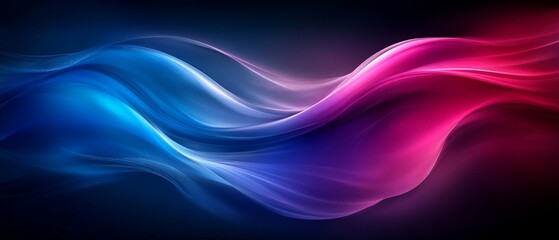 Fototapeta premium Bold, dynamic neon gradient waves in vivid blue and magenta hues, featuring smooth curves and glowing edges on a dark backdrop, ideal for futuristic digital art or high quality illustrations