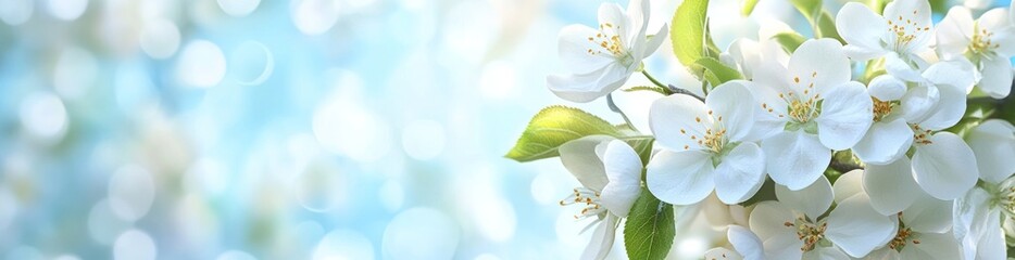 Obraz premium A serene image of white flowers against a soft blue background, evoking tranquility.