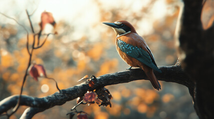 Fototapeta premium 木の枝で休むカラフルな小鳥