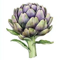 Fototapeta premium Illustration of a fresh artichoke with detailed leaves and stem.