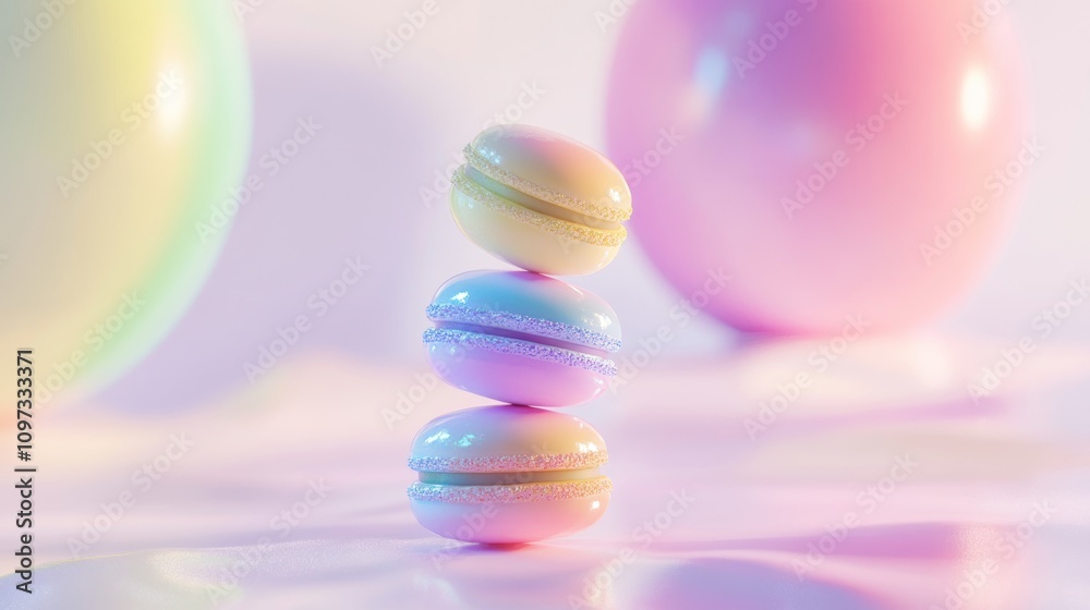 Poster pastel macarons stacked against a soft background