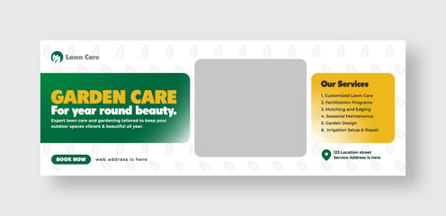 Lawn and garden care services social media facebook cover web banner template, garden landscaping banner