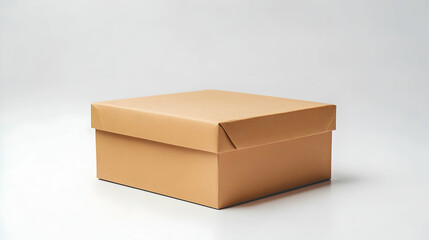 Tan cardboard box isolated on white background.