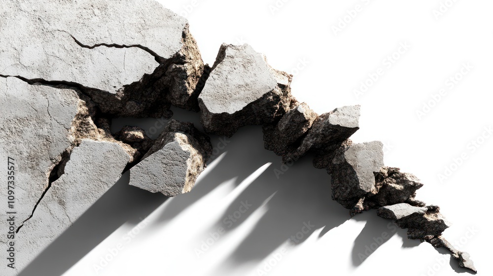 Poster cracked concrete surface showing fragmentation and shadows