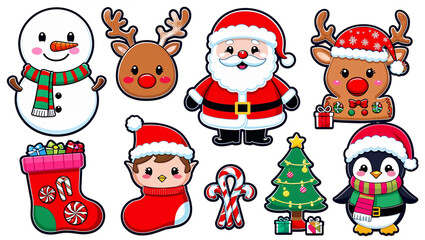 Cute Christmas Character Graphic Set with Snowman, Santa, Reindeer, and More PNG Transparent Background