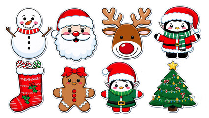 Cute Christmas Character Graphic Set with Snowman, Santa, Reindeer, and More PNG Transparent Background