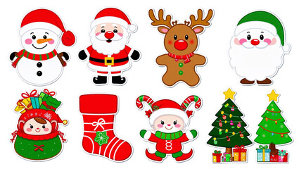 Cute Christmas Character Graphic Set with Snowman, Santa, Reindeer, and More PNG Transparent Background