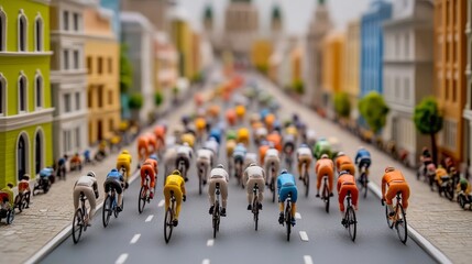 Obraz premium Cyclists compete in a vibrant miniature city during a colorful race on a sunny day