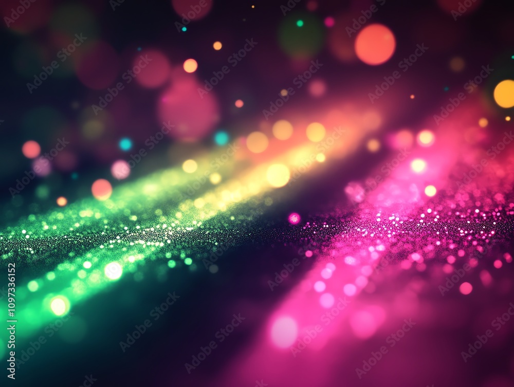 Poster A vibrant, abstract background featuring colorful bokeh lights and sparkling textures.