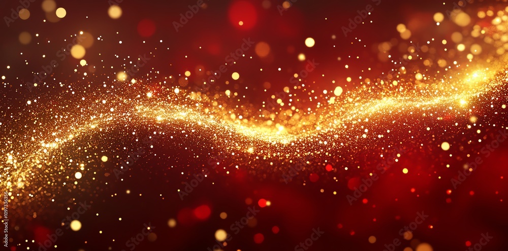 Aufkleber a shimmering wave of golden and red particles creating a magical, festive atmosphere.