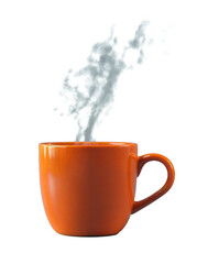 Hot cup of coffee with steam, background. PNG transparent.