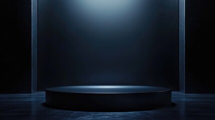 A Circular Platform Illuminated by a Single Spotlight in a Dark Room