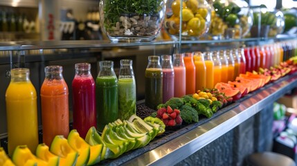 Organic juice bar with a variety of colorful fresh juices