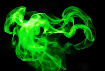 Fototapeta premium Abstract green smoke swirling on a dark background, creating a mysterious and captivating visual. Great for artistic or atmospheric designs. Generative AI