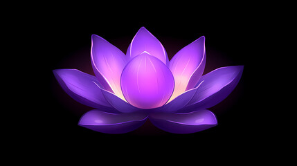 A serene purple lotus flower illuminated against a dark background, symbolizing beauty and tranquility. Illuminated Lotus Bloom. Illustration