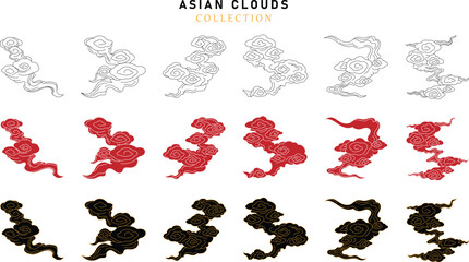 vector set of clouds in traditional japanese or chinese style, design elements, cloud icons collection	