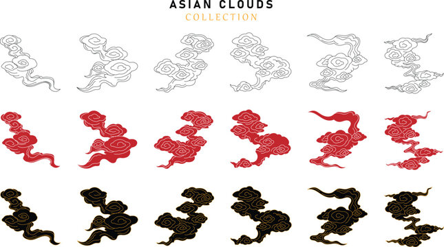 vector set of clouds in traditional japanese or chinese style, design elements, cloud icons collection	