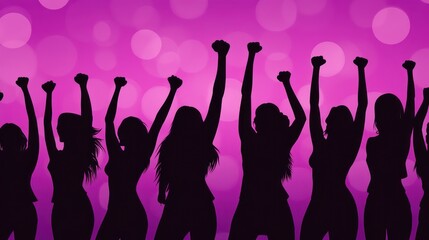 Silhouettes Of Women Celebrating Together In Purple Light