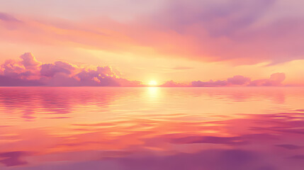 Obraz premium Sunset over a serene lake with reflections of the colorful sky on the water, warm oranges and pinks, highresolution photography, peaceful and calm,. Radiant Sunset Waters. Illustration