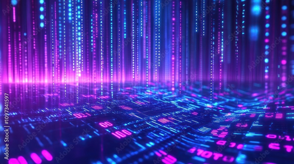 Poster Abstract Digital Data Stream Neon Lights Display