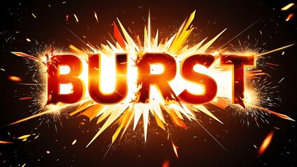 Fiery explosion word art "BURST" with sparks and fire.