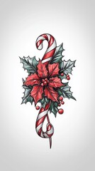 Fototapeta premium Chrome Holly & Candy Canes Sketch on White