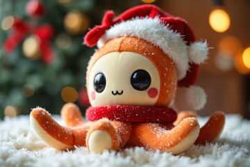 Festive Kawaii Octopus Plush Toy with Santa Hat