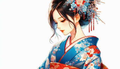 日本画（Japanese painting）／美人画　美女　着物　anime　イラスト