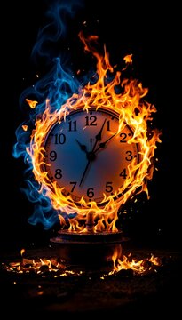 burning clock set on fire - time value concept