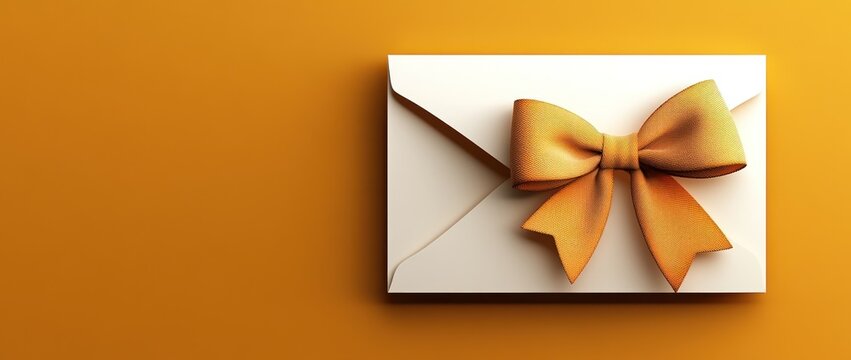 A decorative envelope with an orange bow on a vibrant background, symbolizing celebration.