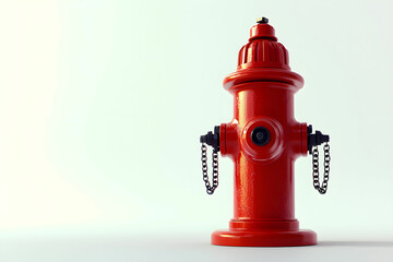 Naklejka premium Vibrant Red Fire Hydrant Standing Alone on a Clean Minimalist Background, Symbolizing Urban Safety and Fire Protection in Modern City Environments