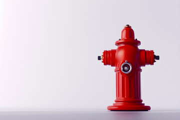 Fototapeta premium Vibrant Red Fire Hydrant Against Neutral Background, Symbol of Urban Safety and Fire Prevention, Essential Element of City Infrastructure