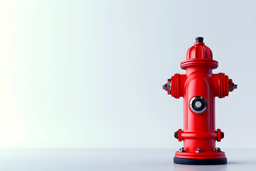 Fototapeta premium Bright Red Fire Hydrant on a Minimalist Background with Soft Lighting, Ideal for Urban Safety and Firefighting Themes in Photography and Graphic Design Projects