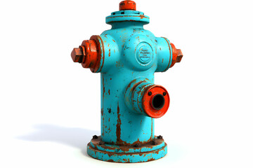 Fototapeta premium Colorful and Weathered Fire Hydrant with Rust and Wear, Isolated on White Background, Perfect for Urban Photography and Emergency Services Illustrations