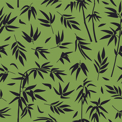 Bamboo seamless pattern. Jungle forest bamboo branches with leaves endless design flat vector background illustration. Cartoon asian bamboo shoots pattern
