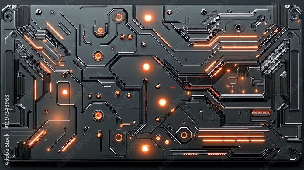 Fototapete abstract circuit board design with glowing elements, representing technology and innovation.