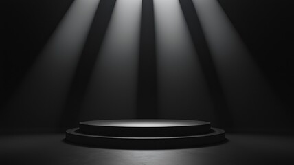 Black Platform Illuminated by Three Spotlights