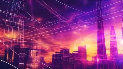 Obraz premium Abstract Cityscape at Sunset with Neon Lines