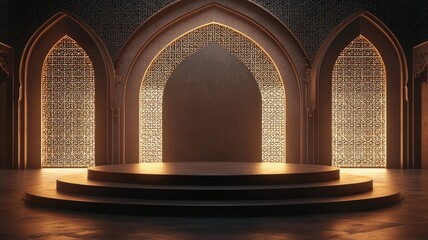 Three-Tiered Podium in an Ornate Islamic Architectural Setting