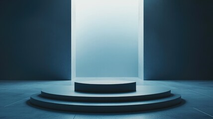 Fototapeta premium Minimalist Blue Platform in a Room with a Bright Entrance